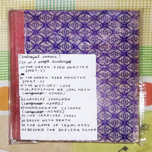 (INDRAJAL COMICS) (10 IN 1 SINGLE BINDING), 1.> THE GREEN-EYED MONSTER(PART-2), 2.>THE GREEN-EYED MONSTER(PART-3), 3.>THE WITCHES COVE, 4.> JALADASYUON KE JAAL MEIN (LANGUAGE-HINDI), 5.> VAHASHI SHAHJADA(LANGUAGE-HINDI), 6.> GHAGHAKATE SITAARE(LANGUAGE-HINDI), 7.> THE TREASURE TRAIL, 8.> BRUSH WITH DEATH, 9.> THE GAME OF TREACHERY, 10.> BEYOND THE BOILING RIVER